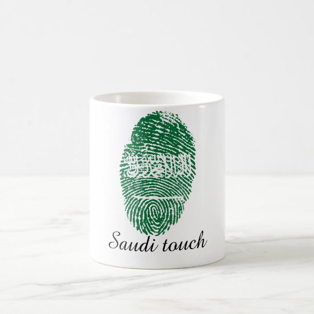 Saudierhandlag identifierar med fingeravtryck kaffemugg (Center)