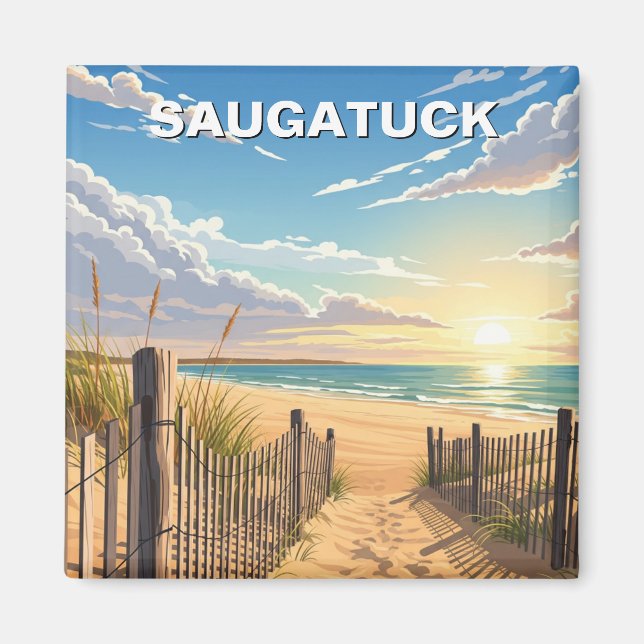 Saugatuck Beach Michigan Travel Magnet (Framsidan)