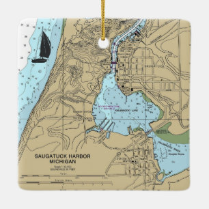 Saugatuck Douglas MI Nautical Chart Julgransprydnad Keramik