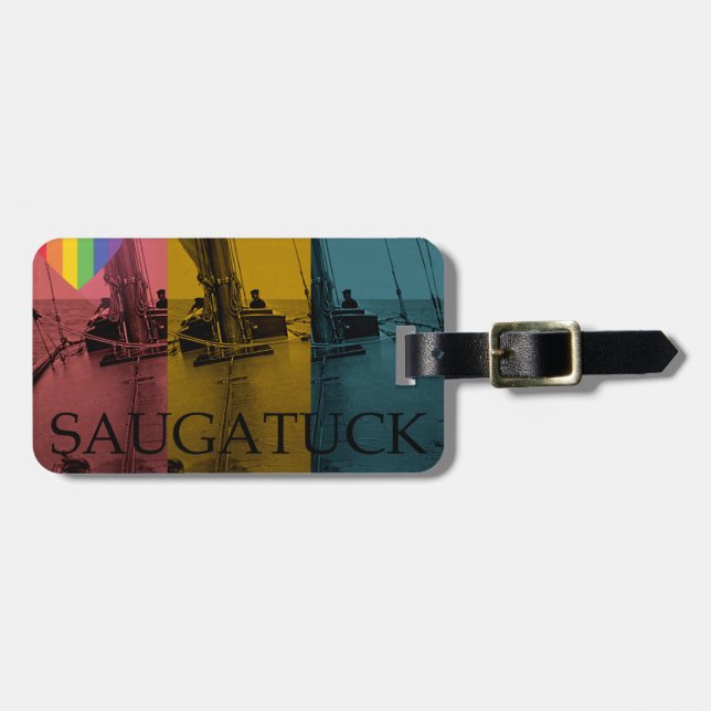 Saugatuck Michigan Sailing Rainbow Vintage Bagagebricka (Horisontell Framsida)