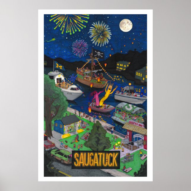 Saugatuck (Natt) stor Poster (Framsidan)