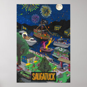 Saugatuck nattaffisch (liten 13" x 19") poster