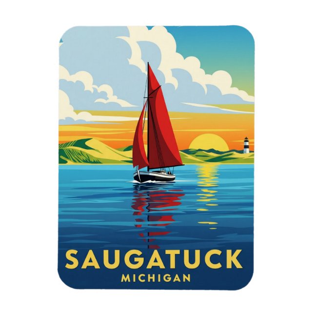 Saugatuck Sailboat Michigan Travel Magnet (Vertikal)