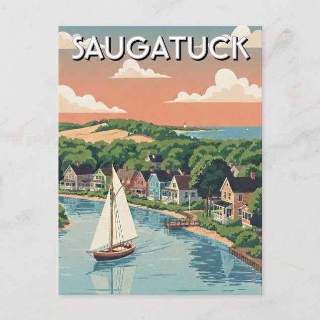Saugatuck Sailboat Michigan Travel Vykort (Framsida)