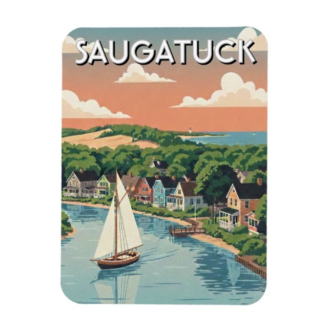Saugatuck Segelbåt Michigan Resa Magnet (Vertikal)