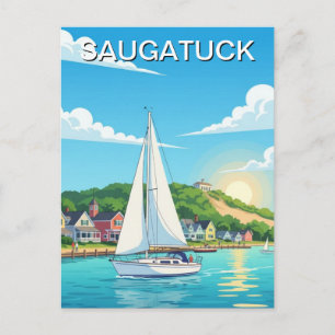 Saugatuck Segelbåt Michigan Resa Vykort
