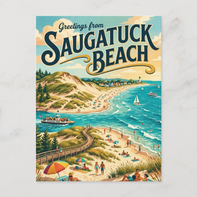 Saugatuck Strand Michigan Vykort (Framsida)