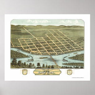 Sauk stad, panorama- karta för WI - 1870 Poster