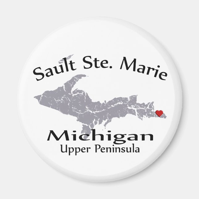Sault Ste Marie Michigan Heart Karta Design Magnet (Framsidan)