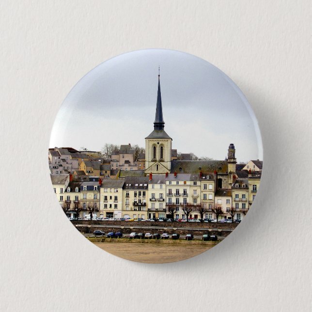 Saumur River Bank Scene Badge Knapp (Framsida)
