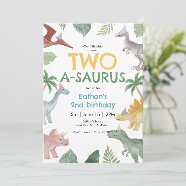 Saurus Dinosaur Birthday Invitation Inbjudningar (Stående Fram)