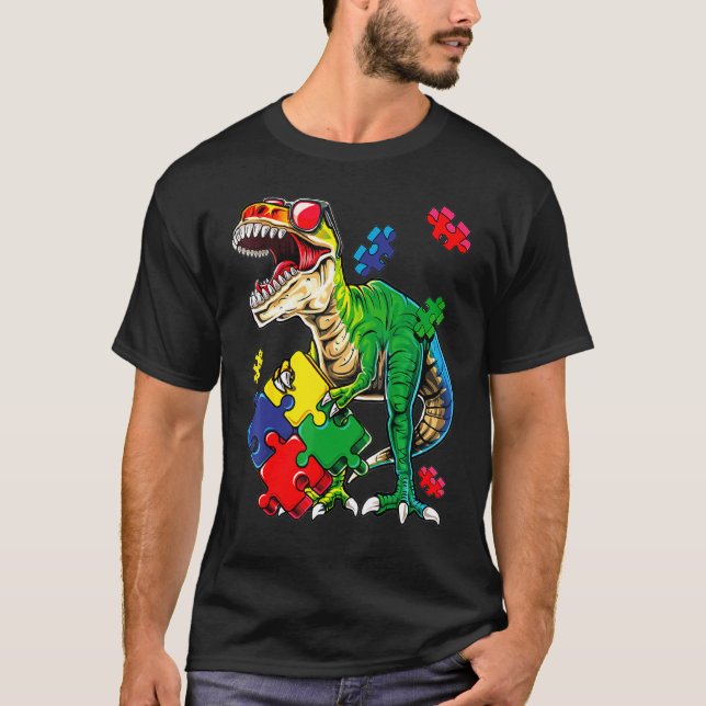 Saurus Dinosaur Saurus Autism Medvetenhet T Shirt (Framsida)