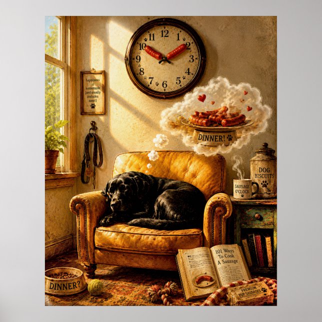 Sausage O’Clock Dreamtime – Surrealistisk hundkons Poster (Framsidan)