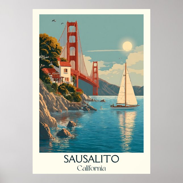 Sausalito California Art Print | Charming Bay Poster (Framsidan)