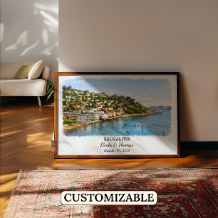 Sausalito Kalifornien Affisch, Akvarell, Anpassad Poster