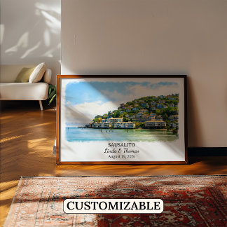 Sausalito Kalifornien Affisch, Akvarell, Anpassad Poster