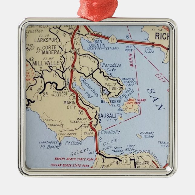 Sausalito Mill Valley Karta Julgransprydnad Metall (Framsidan)