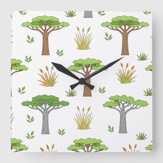 Sauvanna Arbres et Poussins Africains Fyrkantig Klocka (Framsida)