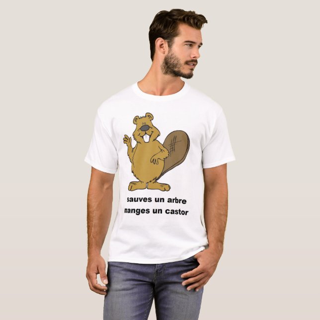 sauves un arbre, manges un castor t-shirt (Hel framsida)