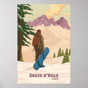 Sauze dOulx Snowboard Resorera Klipp Affisch