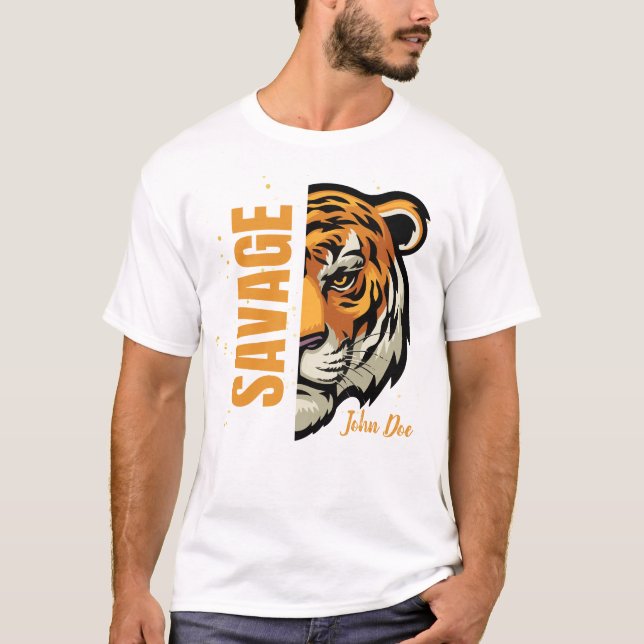 Savage Bengal Tiger Vild Typography Alpha Male T Shirt (Framsida)