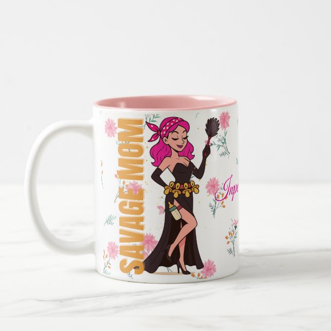Savage Mamma Funny Mug - Sassy Mor's Day Gift Två-Tonad Mugg (Vänster)