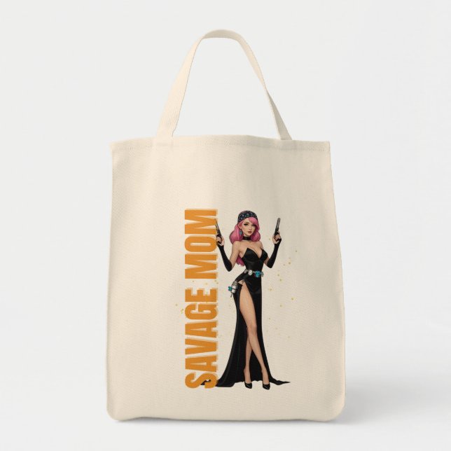 Savage Mamma Tote Bag | Bold Fashionista Mor Gift Tygkasse (Framsidan)