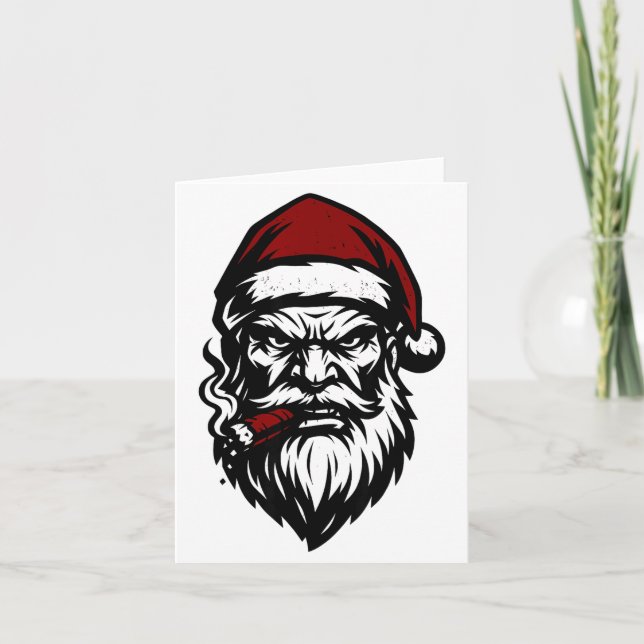 Savage Santa Claus Smoking Cigar Christmas  Kort (Framsida)