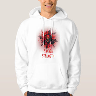 Savage Strength - Raring Red Lejon med Barbell Gy Hoodie