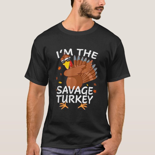 Savage Turkey Matching Outfit Thanksgiving Pajamas T Shirt (Framsida)