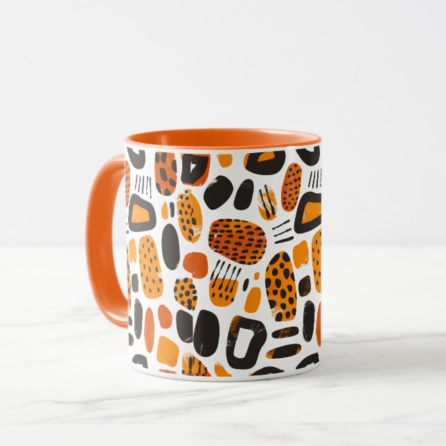 "Savanna Pop: Tribal Vibes in Orange & Black" Mugg (Framsida vänster)