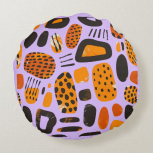 "Savanna Pop: Tribal Vibes in Orange & Black" Rund Kudde