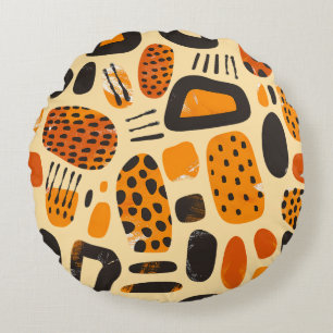 "Savanna Pop: Tribal Vibes in Orange & Black" Rund Kudde