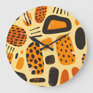 "Savanna Pop: Tribal Vibes in Orange & Black" Stor Klocka