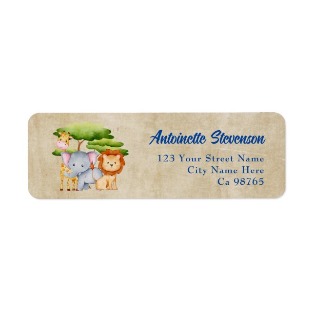 Savanna Safari Baby djur Returadress Etikett (Framsidan)