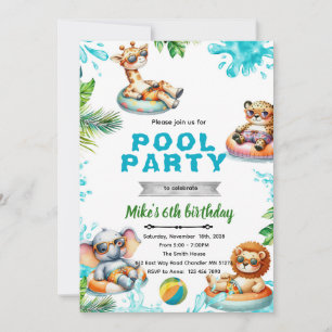 Savannadjur Poolparty Födelsedagsinbjudan Inbjudningar