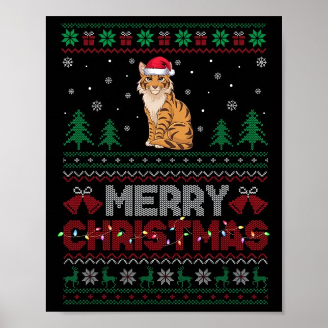 Savannah Cat Lovers Santa Hat Julgran Light Poster (Framsidan)