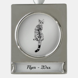 Savannah Cat Silver Namn och År Silverfärgad Julgransprydnad
