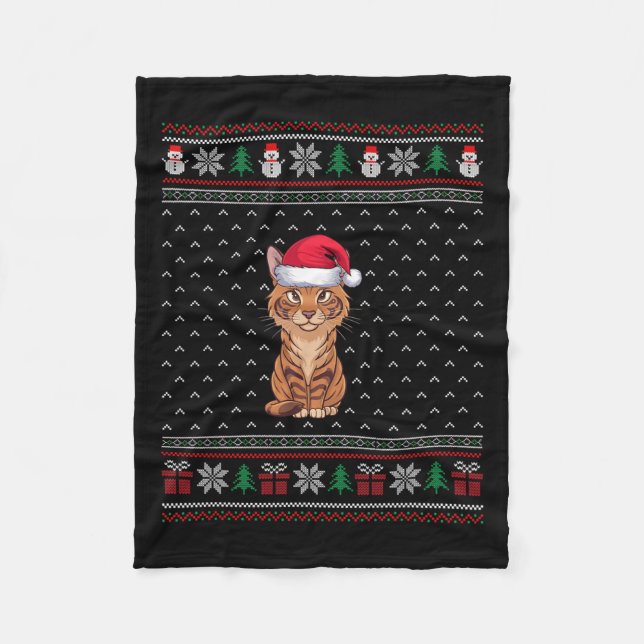 Savannah Cat Wearing Santa Hat Ugly Julafton Savan Fleecefilt (Framsidan)