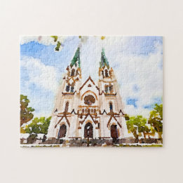 Savannah Cathedral Watercolor Photo Puzzle Pussel