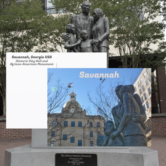 Savannah City Hall och det afrikansk-amerikanska m Vykort (Skapare uppladdad)