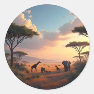 Savannah Dawn – Afrikansk soluppgångslandskap Klas Runt Klistermärke
