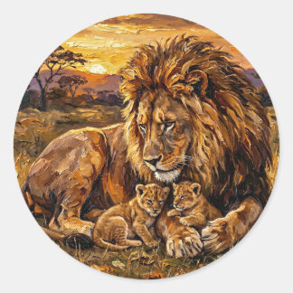 Savannah Family Lion Sticker | Arte a Oil Wildlife Runt Klistermärke