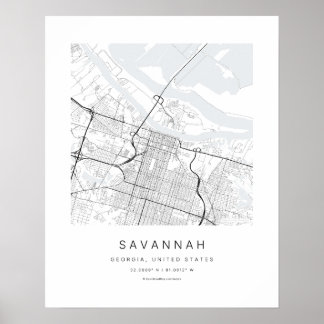 Savannah GA Minimalistisk Stadskarta Konsttryck Poster