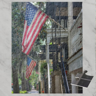 Savannah GA Patriotic Flaggor Jones St Photographi Pussel