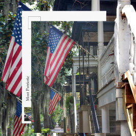 Savannah GA Patriotic Flaggor Jones St Photographi Vykort