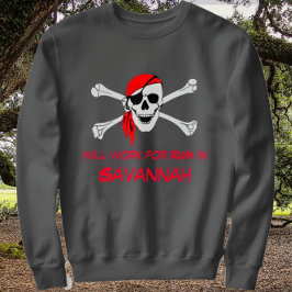 Savannah GA Pirat Skull Crossbone Work for Rum Lång Ärmad Tröja