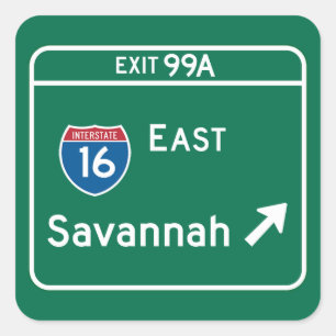 Savannah GA-vägmärke Fyrkantigt Klistermärke