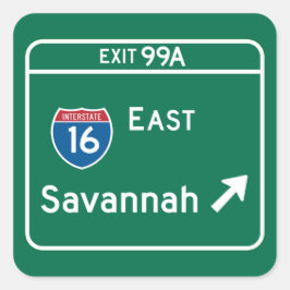 Savannah, GA-vägskylt Fyrkantigt Klistermärke