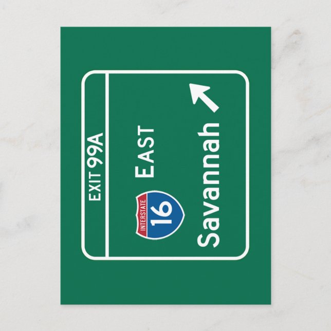 Savannah, GA-vägskylt Vykort (Framsida)